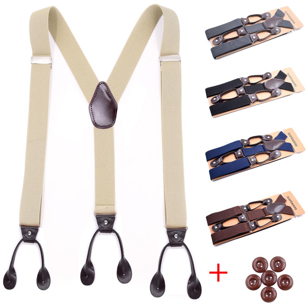 MENDENG Men's PU Leather End Tuxedo Suspenders Y Back Button Pant Braces Elastic Fashion Accessories Adjustable Solid Vintage