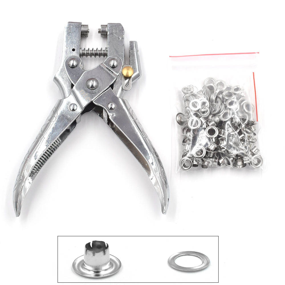 100sets / 5mm Eyelets+ installation tool Leverage pliers Metal stomatal Rivets Button mold Portable button mounting pliers
