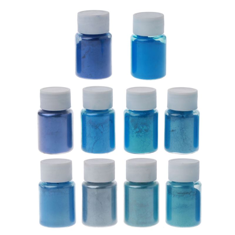 10 Colors Sea Blue Mica Powder Pearl Pigment Epoxy Resin Colorant Cosmetic Grade Make up Soap Making Pearl Color Dye Kit