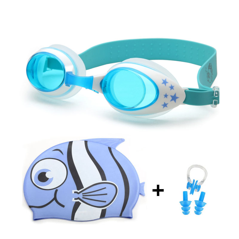 Swimming Caps Anti Fog Glasses Swim Goggles Ear Plug Protect Set Boy Girl Baby Professional Silicone Shark Pool Swim Hat Eyewear