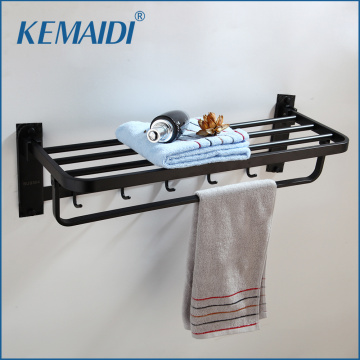 KEMAIDI Matte Black Bathroom Folding Wall Mounted Bathroom Towel Rail Holder Storage Rack Shelf Bar Hanger Towel rack
