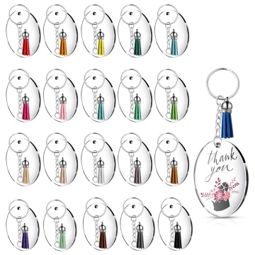 Round Key Chain,Transparent Acrylic Key Chain Blank and Tassel Pendant Key Ring Are Suitable for DIY Projects
