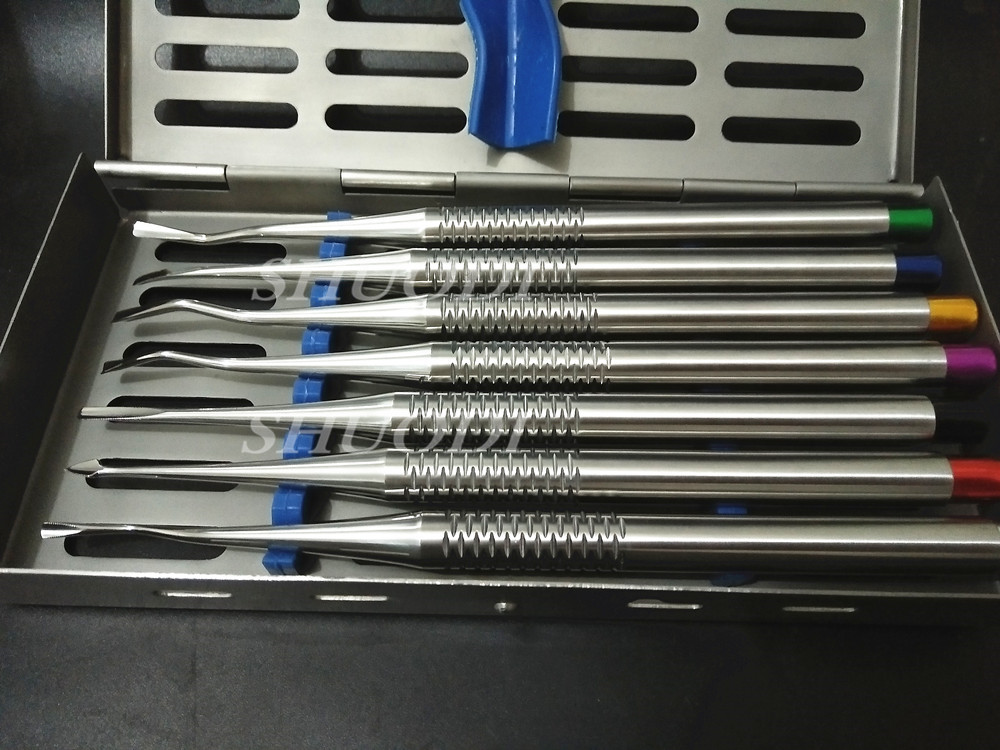 7 Pcs Set Dental Implant Instrument Stainless Steel Luxating Root Elevator with Case Dentist Instruments Tool Teeth Extraction