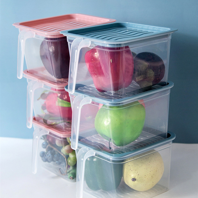 3 Color Kitchen Storage Box With Handle Plastic Fresh-Keeping Containers Refrigerator Fruit Vegetable Drain Kitchen Storage Box