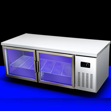 Double temperature Kitchen Stainless Steel Under-Counter Refrigerator Blu-ray glass door Commercial Refrigerator Freezer