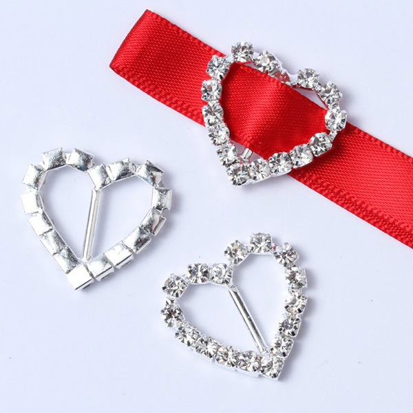 Silver Metal Rhinestone Buckles DIY Accessories Gem Decoration For Bridal Wedding Invitation Card For Ribbon Slider 100pcs