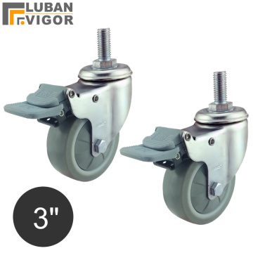 3 inch ,TPE High elastic rubber tread Universal wheel/casters,with brake,M12X25,Wearable,For Hospital trolley,Industrial casters