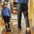New 2020 Autumn Winter Kids Girls Leather Pants Children Thick Velvet Pants Stretch Waist Pants Baby Girls Leather Trousers K142