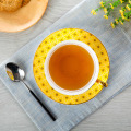 GLLead Korean Style Bone China Coffee Cup Saucer Top Grade Design In Golden Yellow Flower Teacup Porcelain Black Tea Cups Set