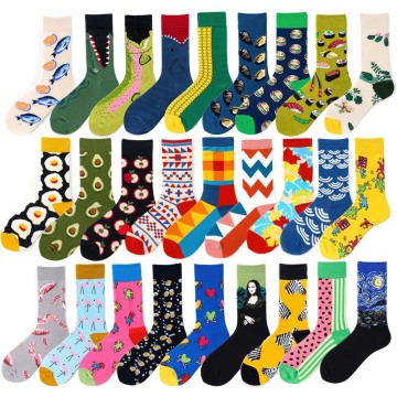 Novelty Happy Funny Combed Cotton Colorful Harajuku Retro Oil Painting Men Socks Van Gogh Frog Crazy Burger Corn Avocado Bird