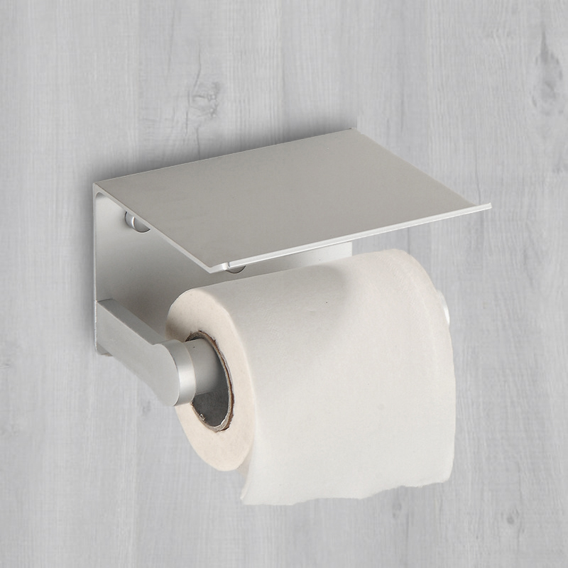 Aluminum Toilet Paper Holder With Phone Shelf Bathroom Tissue Holder Toilet Paper Roll Holder Bathroom Storage Rack Accessory