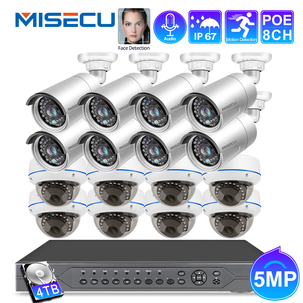 MISECU16CH 5MP CCTV System NVR Kit Face Detection 5MP Super Outdoor Indoor Audio Security IP Camera POE Video Surveillance Set