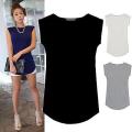 hirigin 2018 Hot Sale Women T-shirts Sleeveless Solid O-neck Round Side Casual Tees Tops One Size Black White Gray Blue Clothing