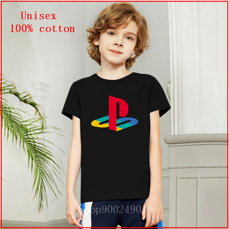 Children fashion tshirt Playstation logo colour pattern Boy clothes Girl clothes cotton short sleeve o-neck shirt for Kid trend