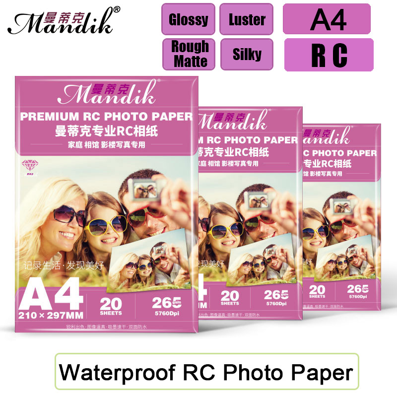 20 Sheets Waterproof 260gsm A4 RC Glossy /Luster/Rough Matte/Woves Photo Paper for Inkjet Canon Printer