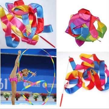 4M Girl Gymnastics Ribbon Gym Dance Ribbon Rhythmic Art Gymnastic Ballet Streamer Twirling Rod Home Festival Decoration