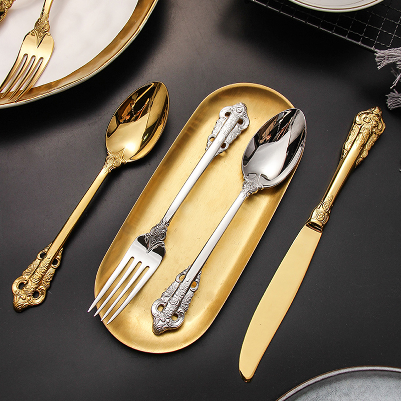 24Pcs/set Luxury Silver Gold Cutlery Set Dinnerware Flatware Set Tableware Silverware Dinner Fork Knife Spoon Drop Shipping