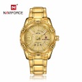 NAVIFORCE Luxury Brand Mens Sport Watch Gold Full Steel Quartz Watches Men Date Waterproof Military Clock Man relogio masculino
