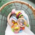 1PC Wooden Baby Rattles Toys Hand Teething Wooden Ring Musical Educational Instrument Colorful Toddlers Rattle Children Gift Toy