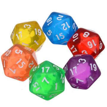 New 6pcs set Mixed color Clear D20 20 Sided Dice 20 face Digital Dice Set for Games Board Gaming Dice Set