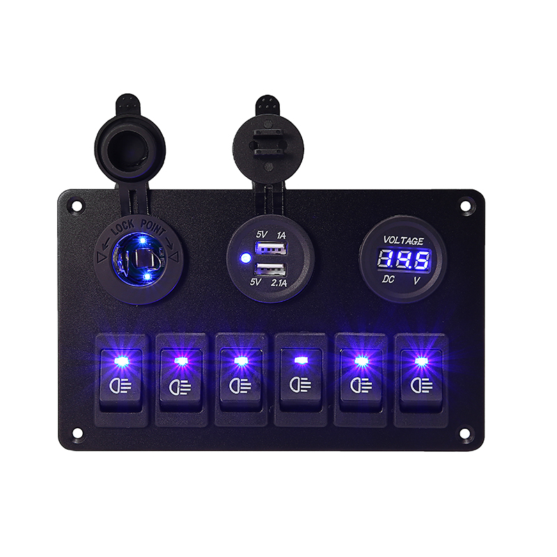 12V 6 Buttons Waterproof Car Auto Boat Marine LED Rocker Switch Panel Dual USB Circuit Breakers Rocker Switch Control Panel