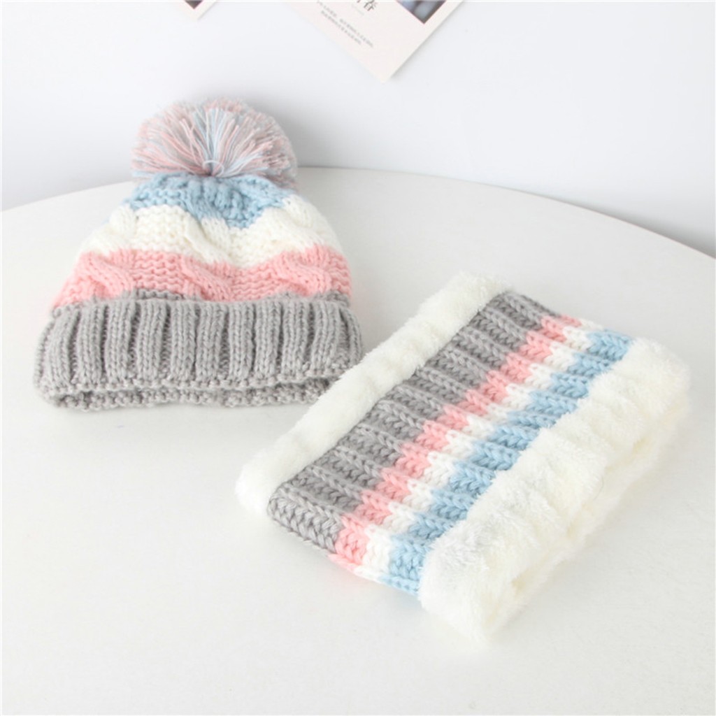 Winter Children Hat Scarf Sets Girl Boy Pompon Hat And Snood For Girls Boys Fall Knitted Hat Suit Set Girl's 2 Piece Set Baby