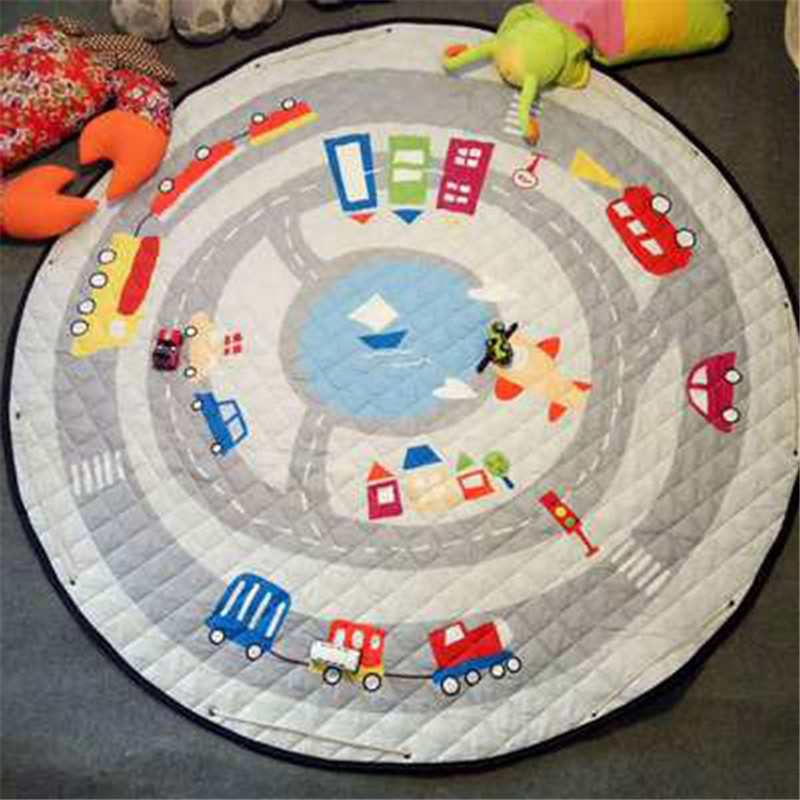 150cm Animal Baby Play Mats Round Kids Rug Toys Children's Carpet Cotton Developing Mat Rug Baby Puzzle Play Mat Storage Bag Toy