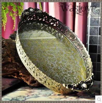 34.5x20.5cm oval embossed bronze /silver metal serving tray storage tray for fruit hotel restaurant home decoration FT041