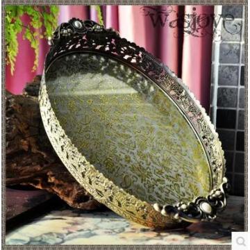 34.5x20.5cm oval embossed bronze /silver metal serving tray storage tray for fruit hotel restaurant home decoration FT041