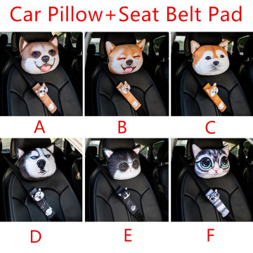 3D Cartoon Car Headrest Soft Travel Pillow Neck Cushion Head Support with Baby Safety Seat Belt Cover Pad Shoulder Protection