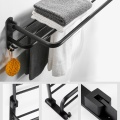 Space Aluminum Black Towel Rack Wall Mounted Folding Towel Holder Storage Shelf with Hook Bathroom Shower Room Accessories