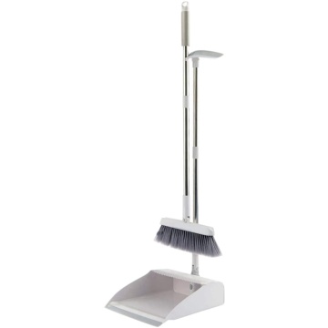 Broom and Dustpan Set Self-Cleaning with Dustpan Teeth 3 Layers Bristles Upright Standing