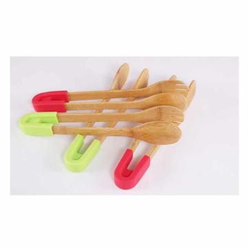 2 in 1 Spoon Shovel Fork Bamboo Bread Kitchen Tongs Food BBQ Tool Wooden Clamp Food Clip Bread Clip Kitchen Cooking Tools