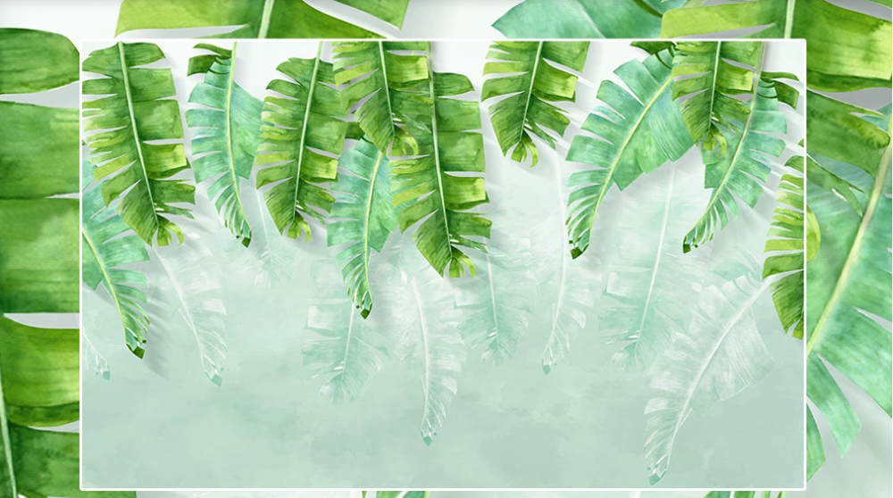 Nordic minimalist fresh green banana leaf watercolor style background wall custom wallpaper mural 8D photo wall