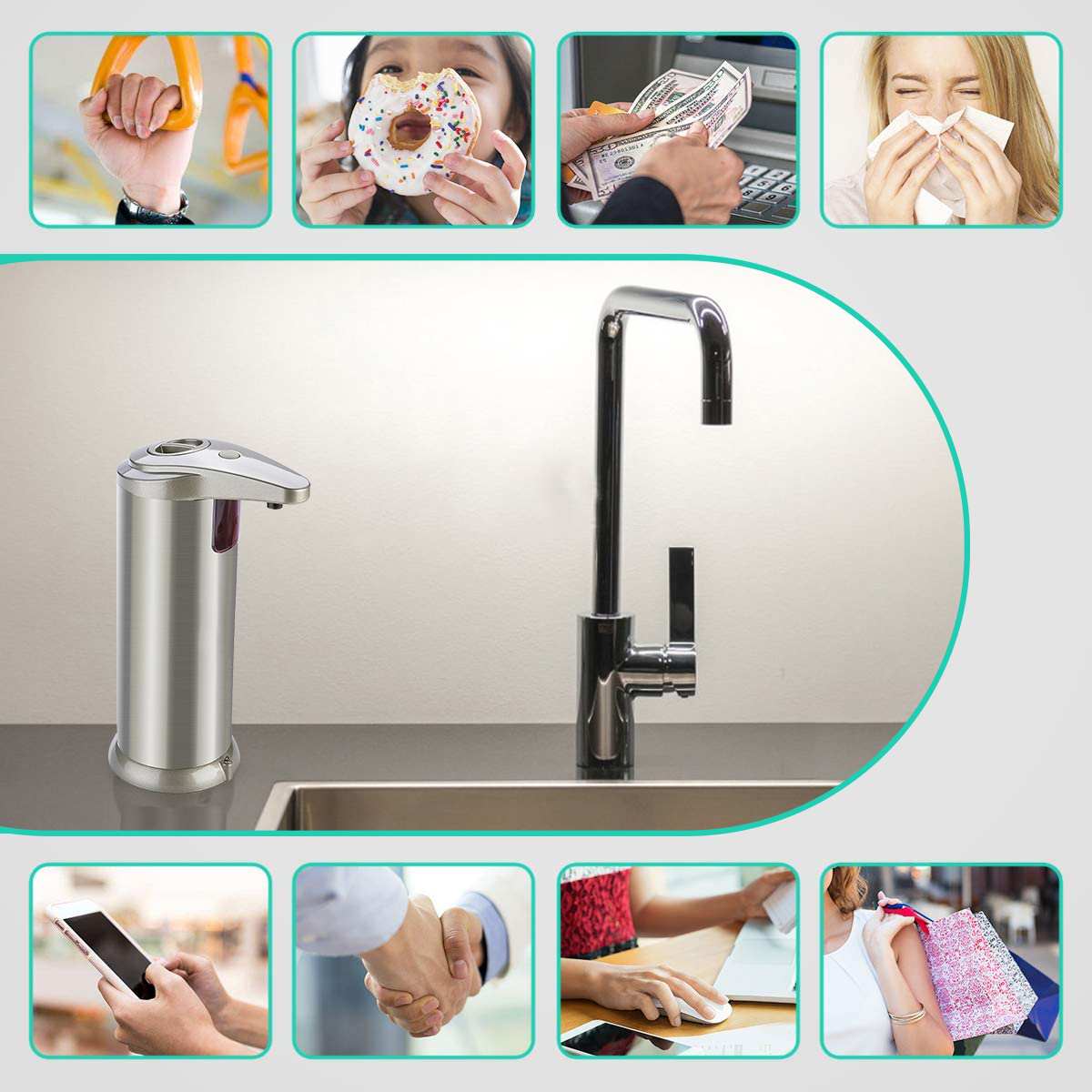 280ml Touchless Liquid Soap Dispenser Stainless Steel Infrared Sensor Automatic Liquid Soap Dispenser for Kitchen Bathroom