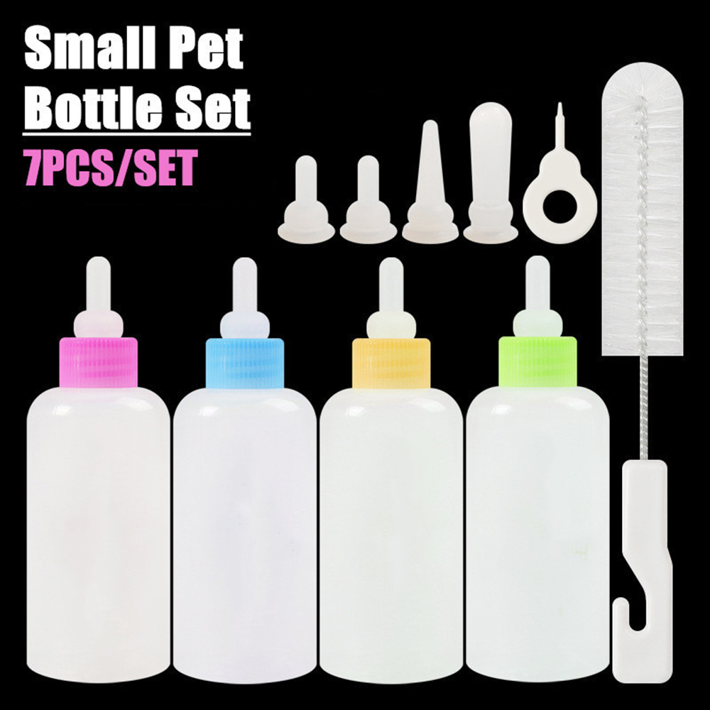 7Pcs/set Pet Feeding Tools Set 60ml Bottle Cleaning Brush Replacement Nipples Hole opener For Dog Cat Puppy kitten Totoro Rabbit