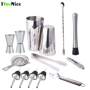 IYouNice 13Pcs 600 450ml Stainless Steel Cocktail Shaker Bar Set Wine Martini Drink Mixer Bar/Party Tool Bartender Drop Shipping