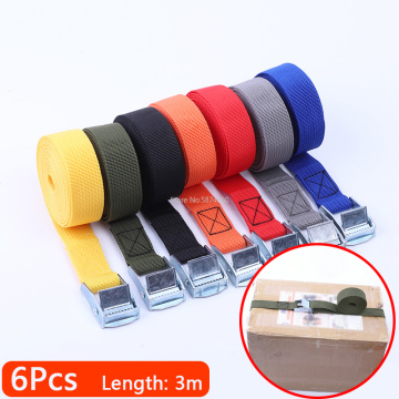 6pc 300x2.5cm Car Auto Tension Rope Tie Down Strap Strong Ratchet Belt Luggage Bag Cargo Lashing Metal Buckle Tow Rope Tensioner