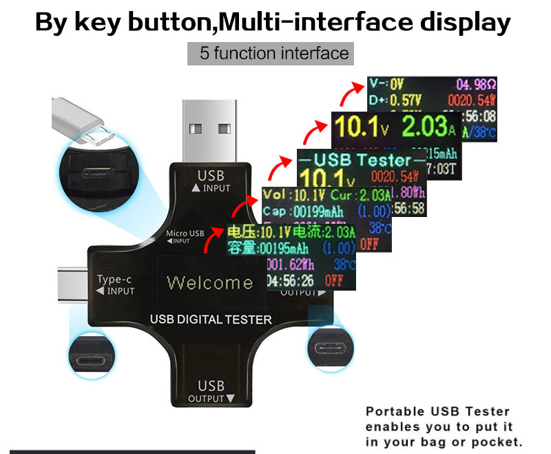 USB 3.0 Type-C USB tester DC Digital voltmeter amperimetor voltage current meter ammeter detector power bank charger indicator