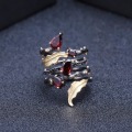 GEM'S BALLET 2.75Ct Natural Red Garnet Gemstone Finger Ring 925 Sterling Sliver Vintage Gothic Rings For Women Fine Jewelry