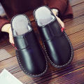 Leather Couple Shoes Autumn Winter home slippers Man Fashion Big size indoor Waterproof Men slippers with fur soft socofy