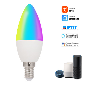 WiFi Smart Bulb RGB+W+C LED Candle Bulb 5W E14 Dimmable Light APP SmartLife/Tuya Remote Control Control For Alexa Google Home