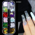 12 Grids Snowflake Nail Sequins 3D Laser Mirror Shiny Slices Winter Christmas Glitter Nail Art Decoration Accessories LEXHH01-05