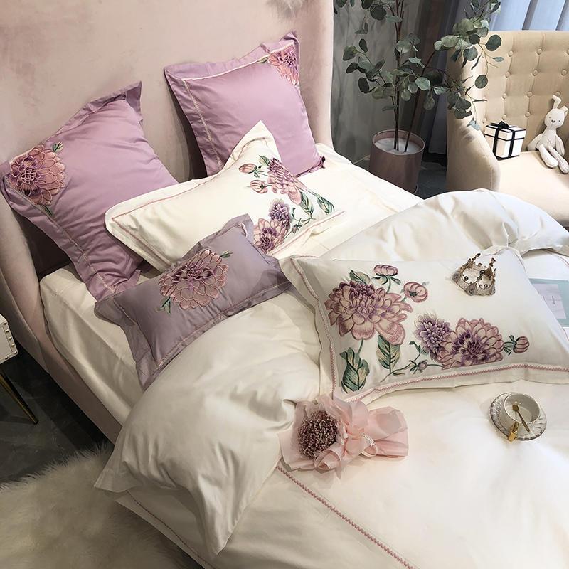 Luxury Embroidery Bedlinen Fowers Bedding Set Egyptian Cotton Duvet Cover Flat Sheet Pillowcases 4/7pcs 37