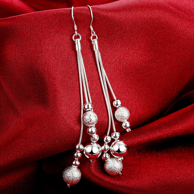 Silver 925 Jewelry Set Multi Layers Scrub Smooth Beads Necklace Drop Earrings For Women Fashion Wedding Jewelry