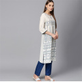 India Fashion Kurtas Woman Ethnic Styles Print Cotton Dress Three Quarter Sleeve Costume Elegent Lady Spring Summer Top