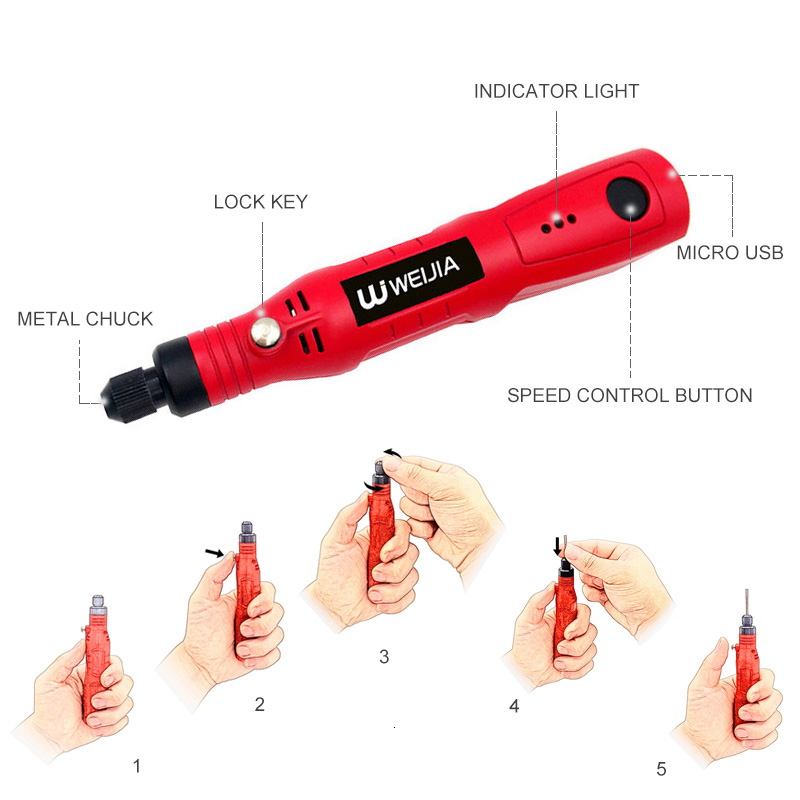 Mini Cordless Electric Drill 3.6V Power Tools Grinder Engraving Pen Grinding Accessories Set Woodworking 3-Speed For Home DIY