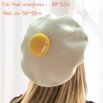 Women Cute Hats Yolk Handmade Wool Felt Painter Creative Parent-child Hat Cute Child Baby Poached Egg Beret Fashion Ladies Cap