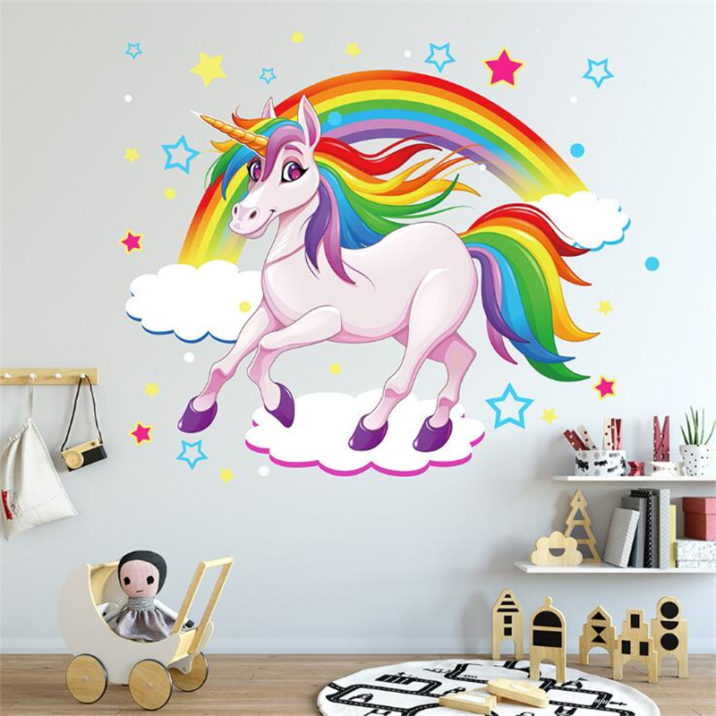 unicorn wall stickers bedroom living room glass stickers TV background wall decoration Home decoration christmas gift
