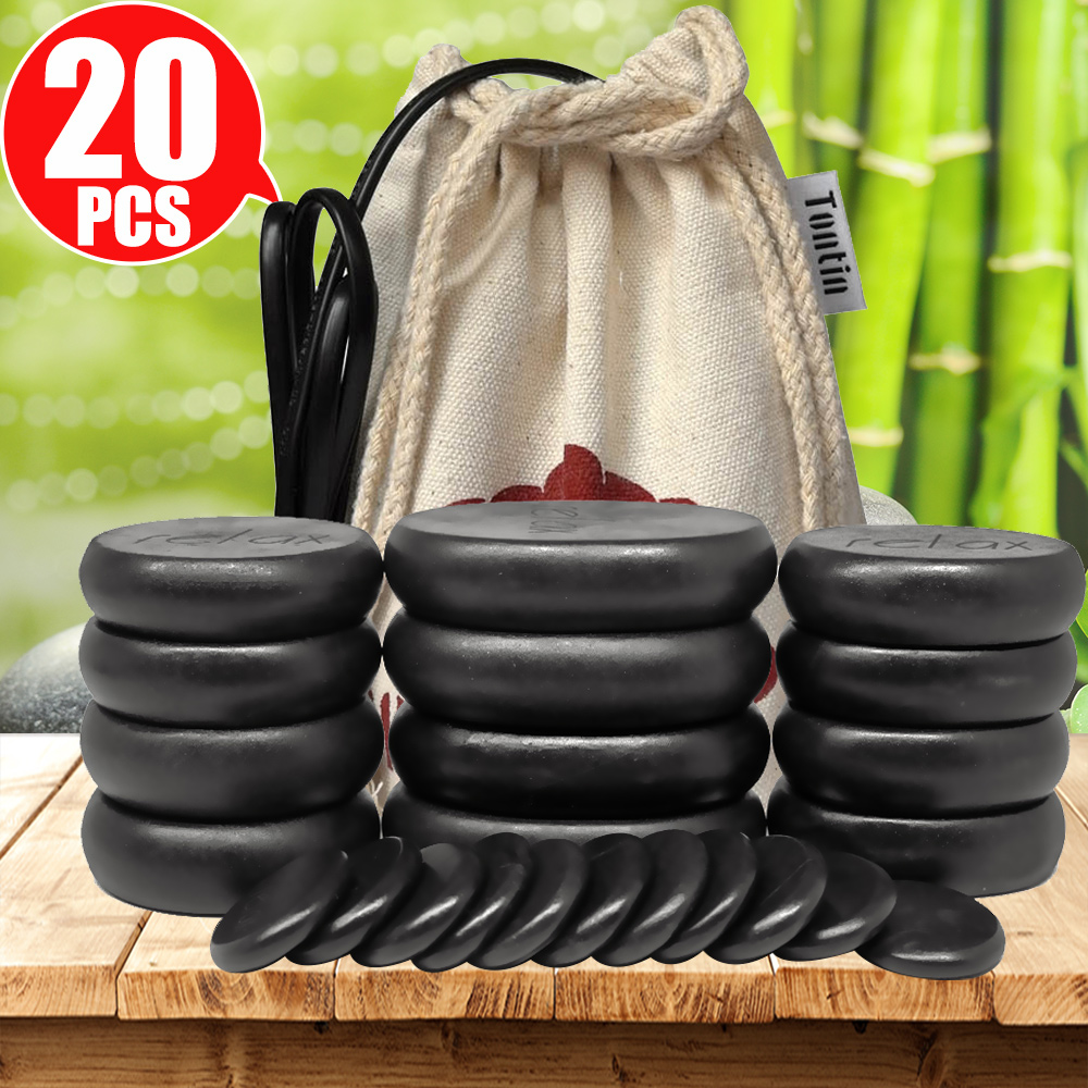 New Hot Engraved Basalt Stone Massage Relax Body massager Volcano Rock Tool Health Beauty Salon SPA with heater bag 20pcs/set